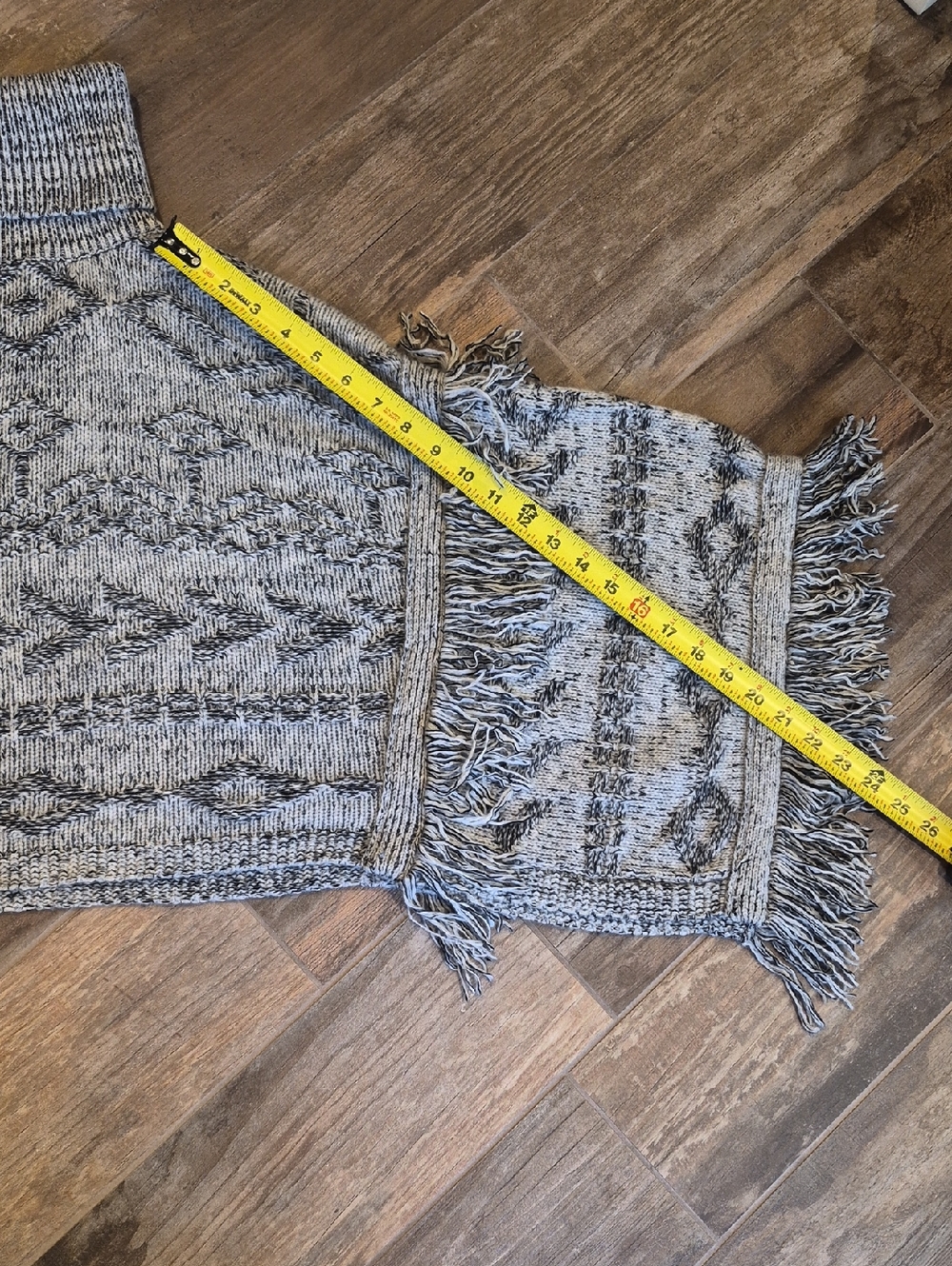 Lucky Brand Gray Wool & Cashmere Turtleneck Bohemian Poncho Sweater, Small - Picture 10 of 12